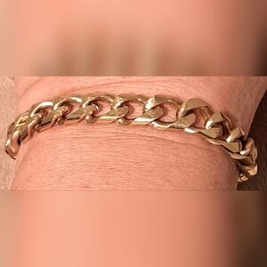 Vintage Artisan Gold Tone Curb Link Chain 8" Bracelet